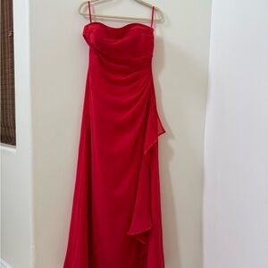Lord & Taylor Red Asymmetrical Ruched Gown